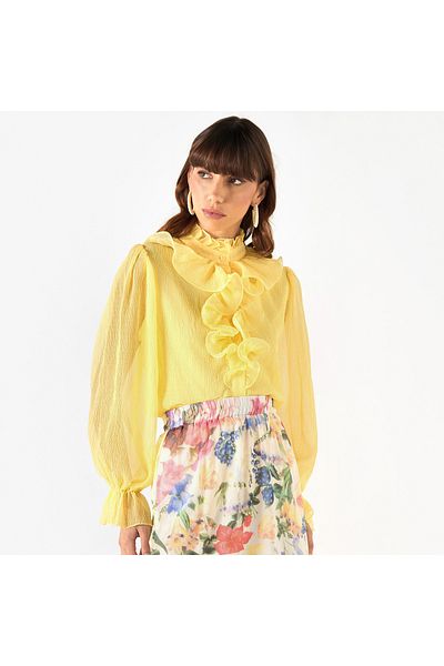 2Xtremz Ruffle Detail Top With High Neck And Bell Sleeves