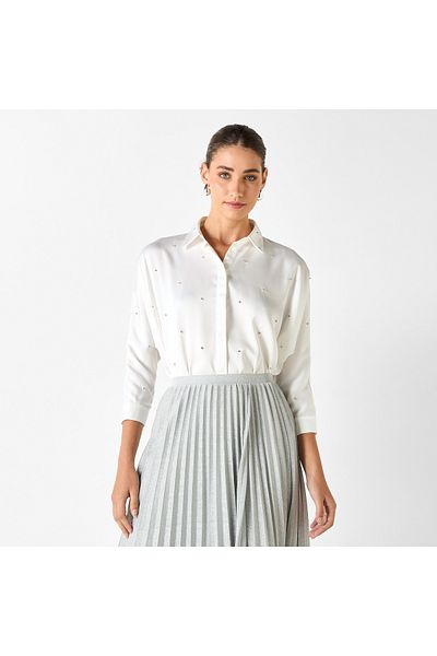 Iconic Oversized Embellished Shirt With 3/4 Sleeves