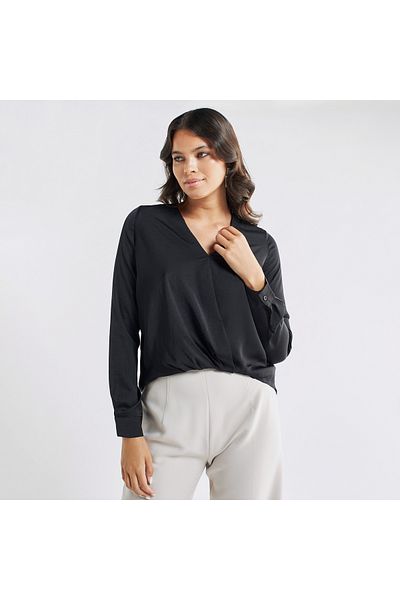 FAV V-neck Top With Long Sleeves And High Low Hem