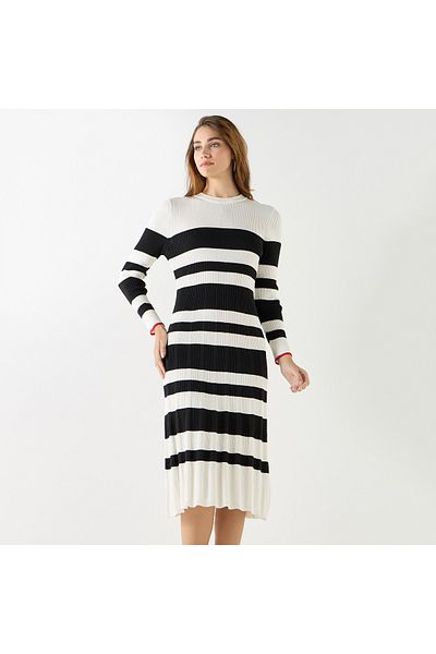 2Xtremz Striped A-line Dress With Long Sleeves