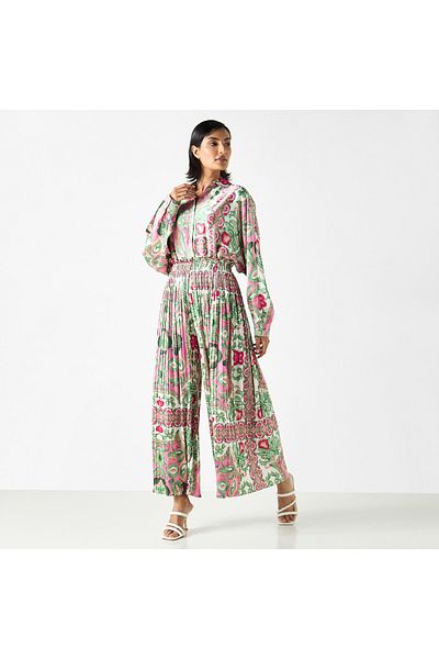 2Xtremz Floral Print Pleated Palazzo Pants With Elasticated Paperbag Waist