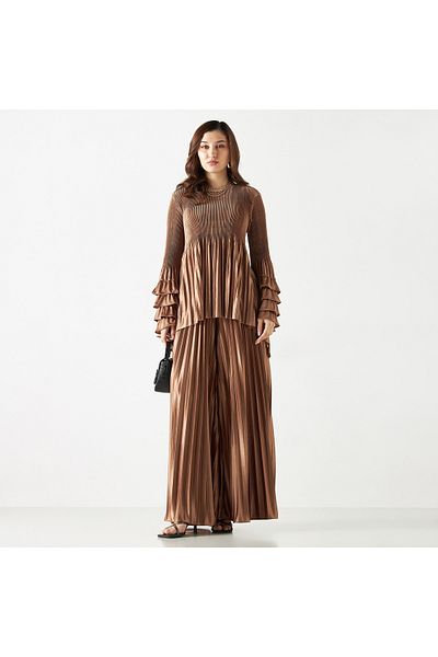 2Xtremz Pleated Mid-rise Wide Leg Trousers With Elasticated Waistband