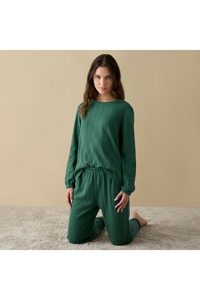 FAV Waffle Textured Long Sleeve T-shirt And Elastciated Pyjama Set