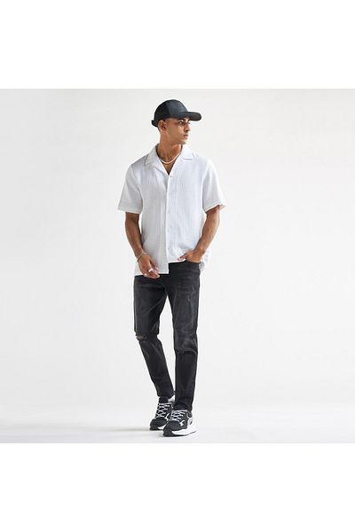 FAV Waffle Textured Shirt With Camp Collar And Short Sleeves