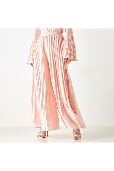 2Xtremz Pleated Mid-rise Wide Leg Trousers With Elasticated Waistband