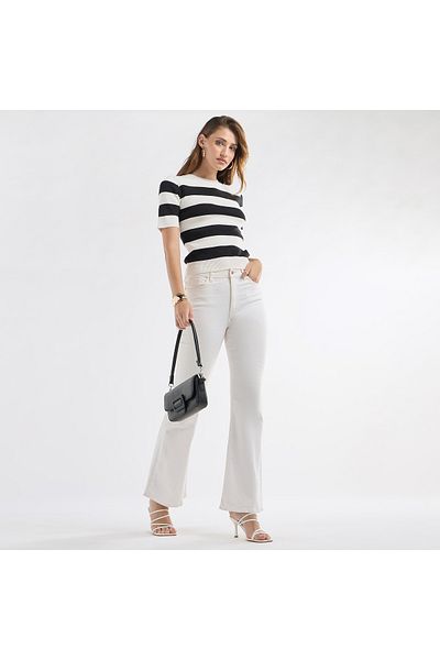 FAV Striped Round Neck T-shirt With Short Sleeves