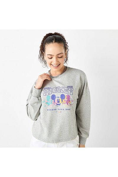 SP Characters Mickey Mouse Print Crew Neck Sweatshirt With Long Sleeves
