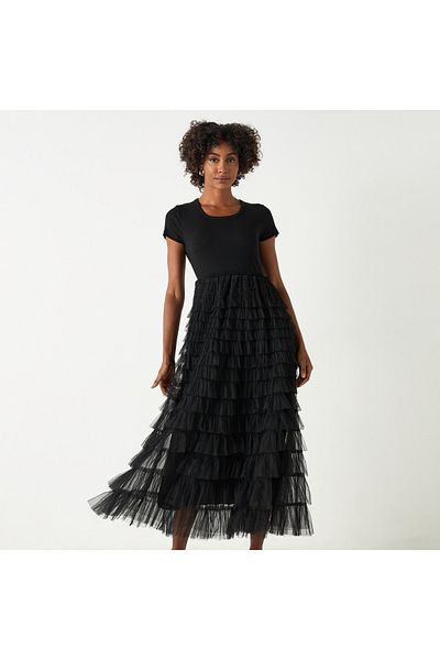 2Xtremz Midi Dress With Round Neck And Ruffle Detail