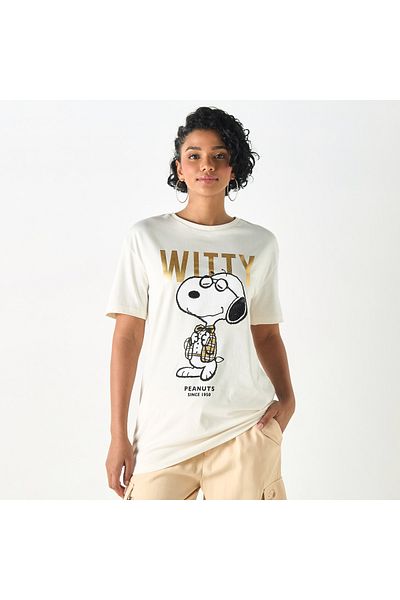 SP Characters Snoopy Dog Print Crew Neck T-shirt With Short Sleeves