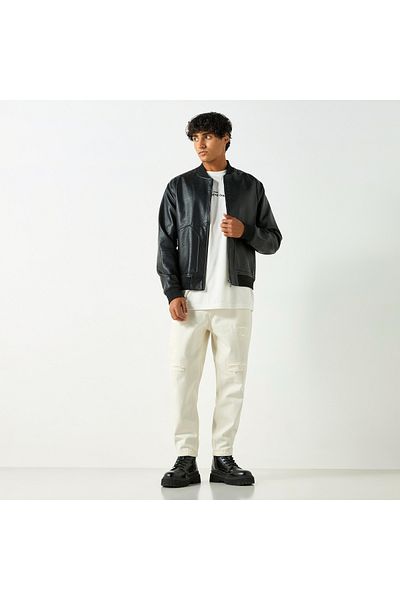 Lee Cooper Textured Bomber Jacket With Zip Closure And Pockets