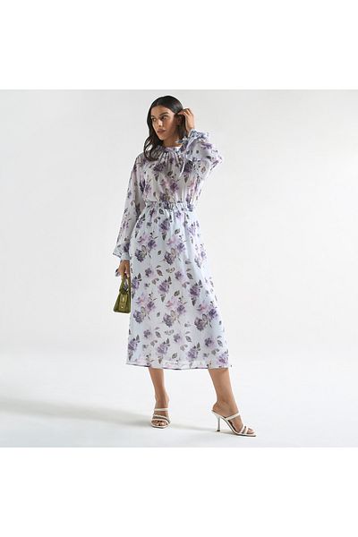 FAV All-over Floral Print High Neck Top With Long Sleeves And Tie-ups