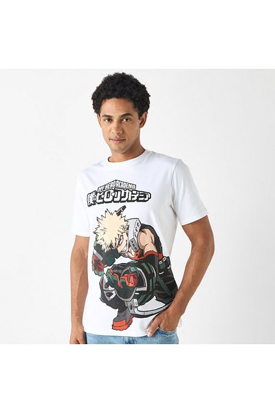 SP Characters My Hero Academia Print Crew Neck T-shirt With Short Sleeves
