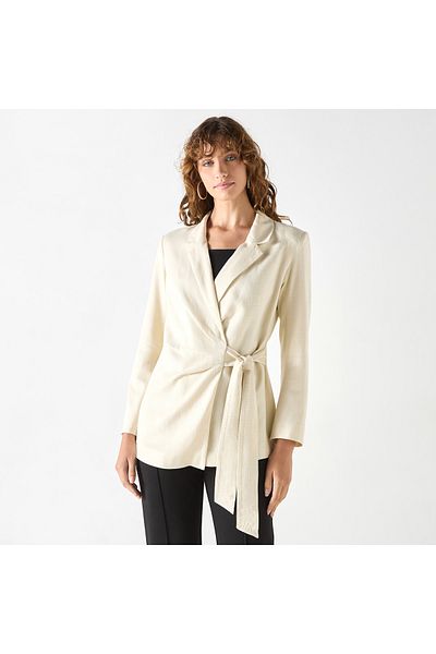 Iconic Textured Wrap Jacket With Notched Lapel And Tie-up Detail