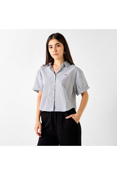 Lee Cooper قميص مخطط بياقة وأكمام قصيرة