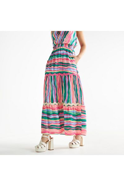FAV All-over Print Tiered Skirt With Elasticated Waistband And Pockets