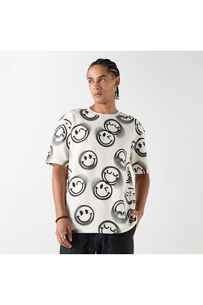 SP Characters All-over Smiley Print T-shirt With Short Sleeves And Crew Neck