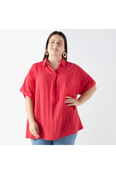 Ulla Popken Plus Size Textured Top With Short Sleeves