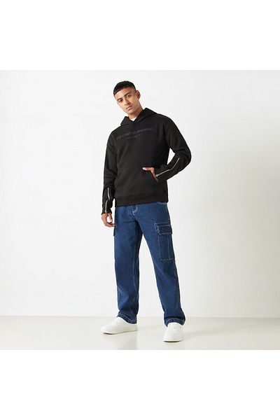Lee Cooper Logo Embroidered Hoodie With Zippered Long Sleeves