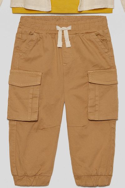 nk kids Cargo Comfortable Fit Elastic Waist Lace-Up Pocket Cotton Boys' Trousers Suitable for Daily Use