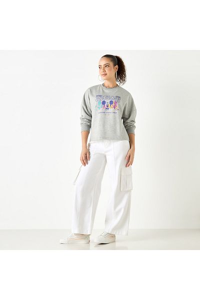 SP Characters Mickey Mouse Print Crew Neck Sweatshirt With Long Sleeves