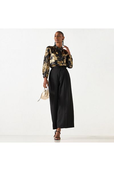 2Xtremz Textured Top With Pussy Bow Neck And Long Sleeves