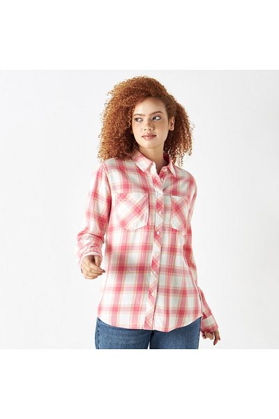 Lee Cooper Checked Button Up Denim Shirt With Chest Pockets And Long Sleeves