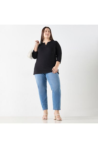 Ulla Popken Plus Size V-neck 3/4 Sleeves T-shirt