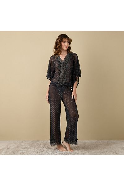 FAV All-over Polka Dot V-neck Kaftan Top And Pyjama Set
