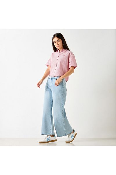 Lee Cooper Pinstriped Collared Shirt With Short Sleeves
