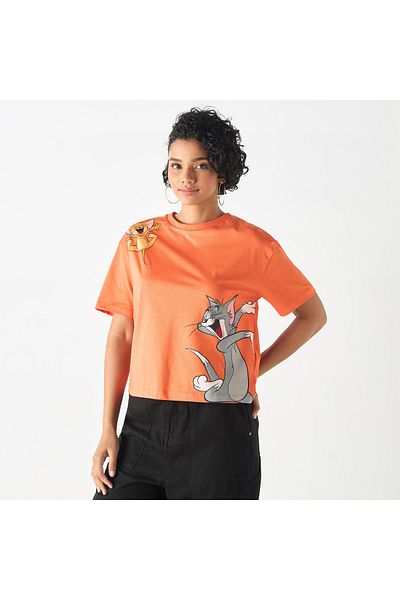 SP Characters Tom And Jerry Print Crew Neck T-shirt With Short Sleeves