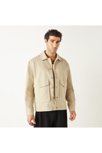 Iconic Solid Shacket With Pockets And Long Sleeves