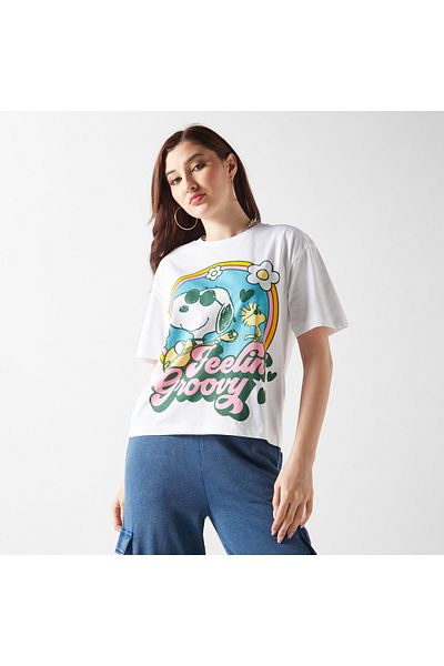 SP Characters Snoopy Dog Print T-shirt With Short Sleeves