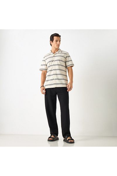 Iconic Textured Shirt With Camp Collar And Short Sleeves