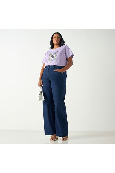 Ulla Popken Plus Size Flared Jeans With Button Closure