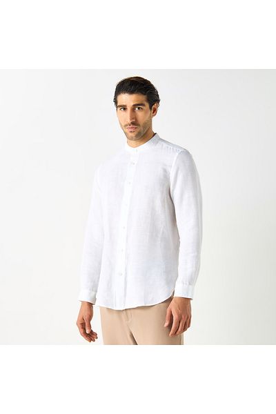 Iconic Solid Shirt With Mandarin Collar And Long Sleeves