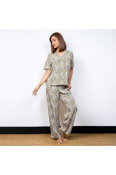 Aadaraya Printed Short Sleeve Shirt And Elasticated Pyjama Set