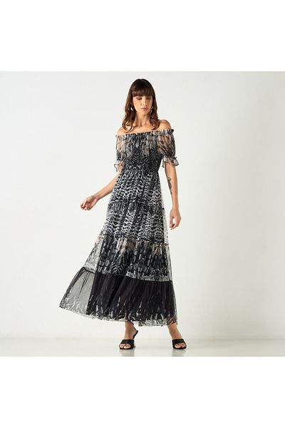 2Xtremz All-over Print Off Shoulder Dress With Shirred Detail