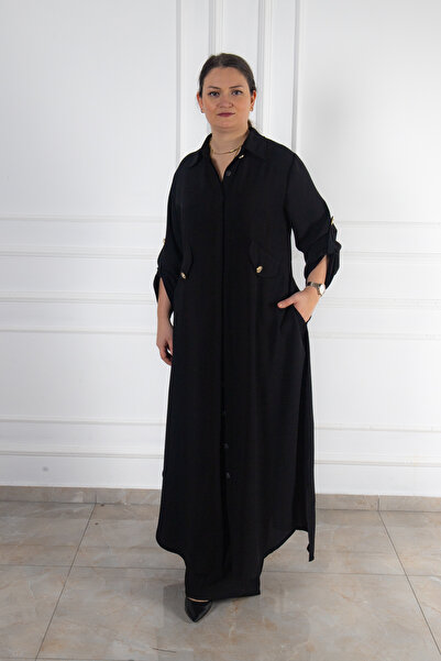 Bedrinxxl Kadın Büyük Beden Siyah Günlük Özel Gün Uzun Tunik Pantolon Takım