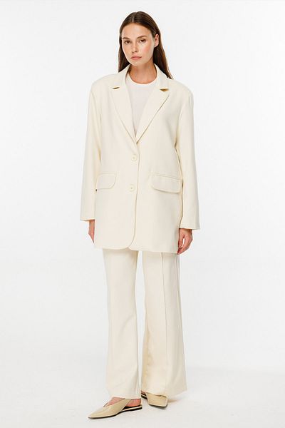 Hooopstore Cream Color Ribbed Crepe Trousers