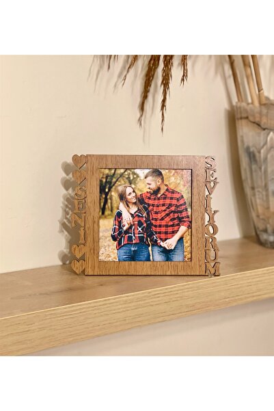 Gift Moda Seni Seviyorum Fotoğraf Standlı Mdf Çerçeve Ahşap