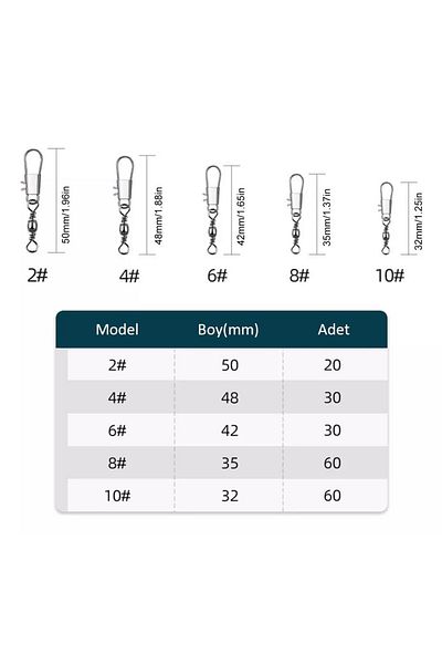 valkyrie 200Pcs Stainless Interlock Swivel Set with Strong Clips 5 Sizes Silver Color