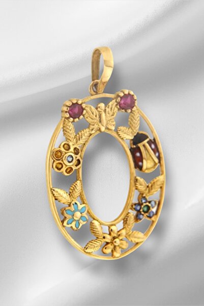 KRAFTIVA JEWELRY 14 Ayar Altın Ö Harfli Çiçekli Cennet Bahçesi Kolye Ucu