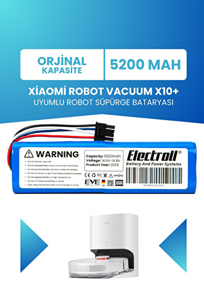 ELECTROLL Xiaomi Robot Vacuum X10+ Uyumlu Batarya (ORJİNAL KAPASİTE) 5200mah ...