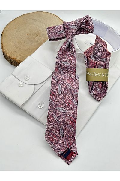 Gutiero Pink Shawl Pattern Handkerchief Slim Tie