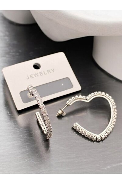 staınless steel Stone Heart Earrings - Silver Color