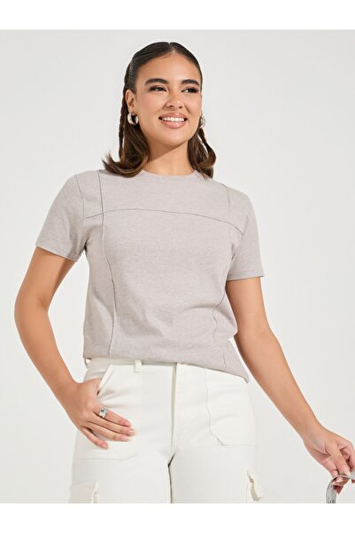 Styli Regular Fit Pintuck Detail T-Shirt with Short Sleeves