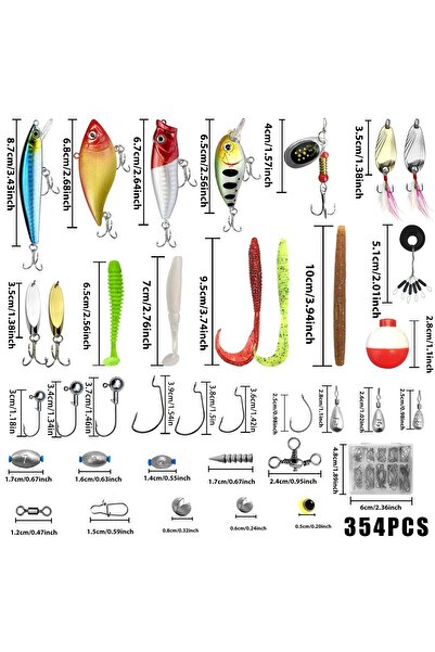 valkyrie 354 Parça Balık Olta Iğne Yem Seti Rapala Kurşun Iğne Silikon Kaşık Çantalı Komple Set