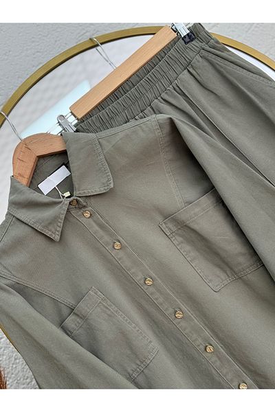 Ebrar Store Sema Shirt Tasseled Gabardine Suit with Trousers-Ay8579 Mint