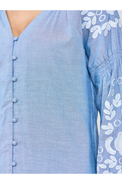 Styli Floral Embroidered Sleeve Button Front Shirt & Pants Co-Ord