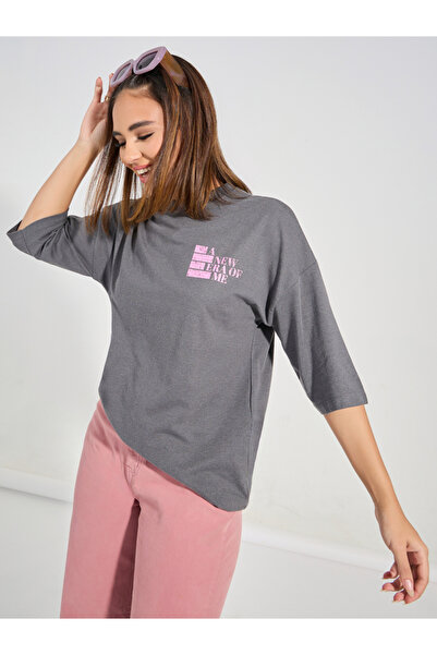 Styli Oversized Distressed Slogan T-Shirt with Dropped Shoulder